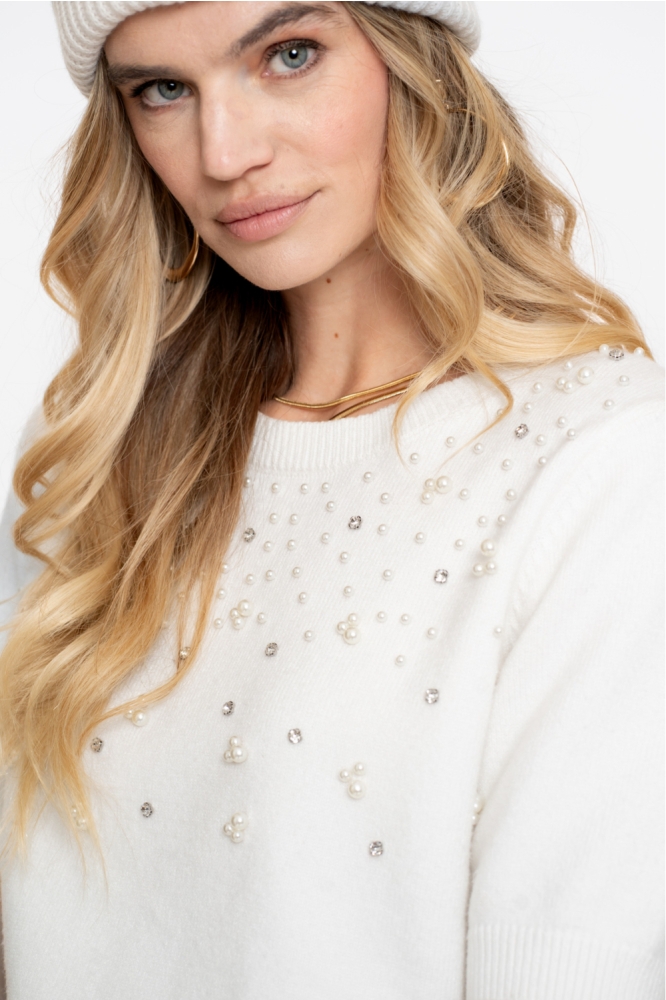 PULLOVER MET KORTE MOUWEN EN PARELS 54508 10 Off-white